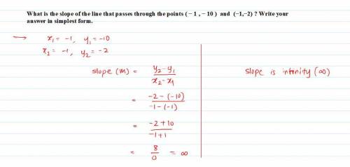 What is the slope of the line that passes through the points

(
−
1
,
−
10
)
(−1,−10) and 
(
−
1
,
−