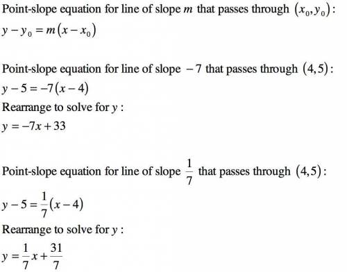 Find the equations of the lines that pass through the point (4, 5) and are parallel to and perpendic