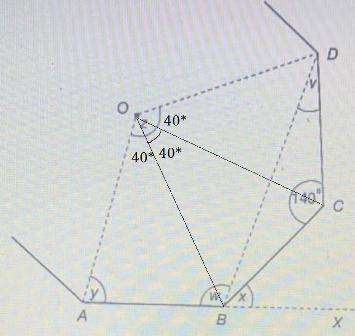 AB, BC and CD are three sides of a regular polygon with centre o.

ABX is a straight line.
Angle BCD