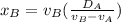 x_{B}=v_{B}(\frac{D_{A}}{v_{B}-v_{A}} )