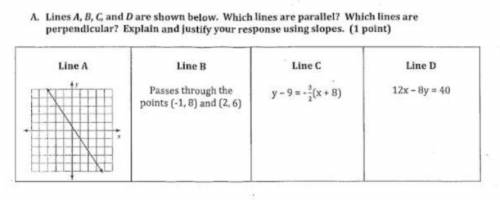 Lines a b c and d are shown below. Which lines are parallel? Which line are perpendicular? Explain a