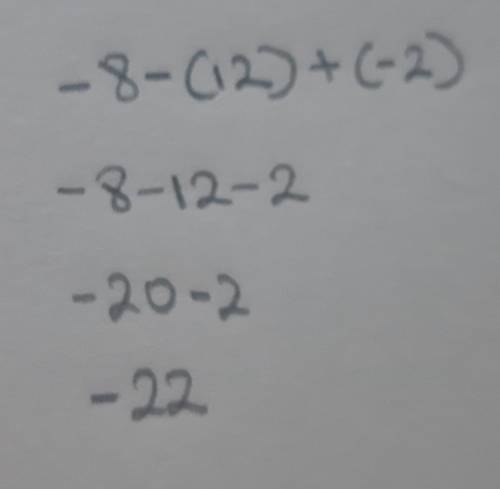 Simplify -8-(12)+(-2)​