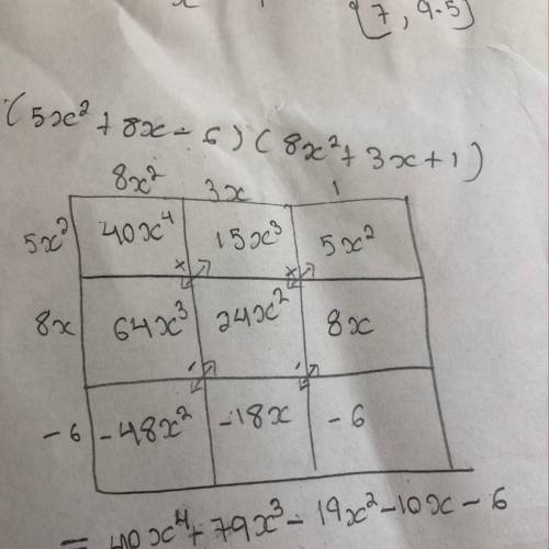 Algebra 2!   !  multiply the polynomials (5x^2+8x-6)(8x^2+3x+1) (show work)