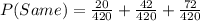 P(Same) = \frac{20}{420}+\frac{42}{420} +\frac{72}{420}