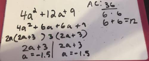Factorise the following4a^2+12a+9​