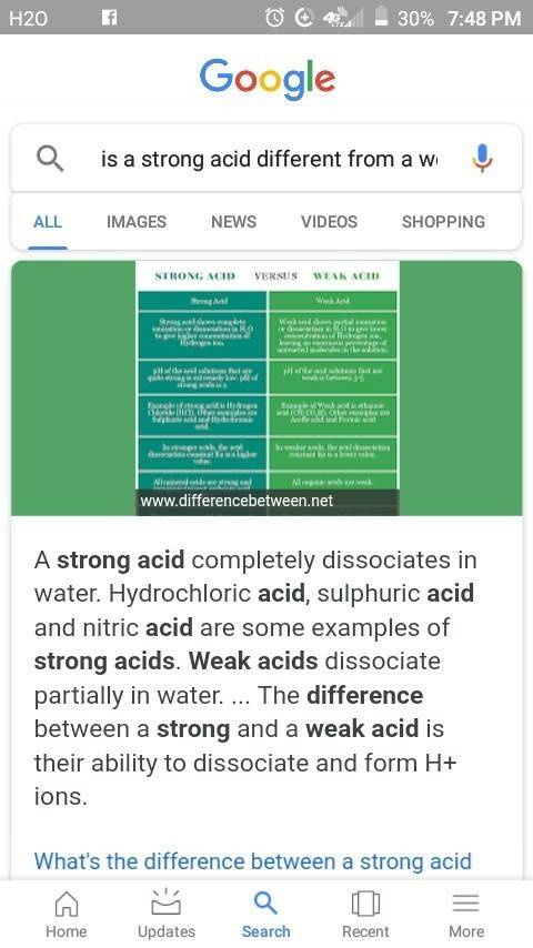 How is a strong acid different from a weak acid?