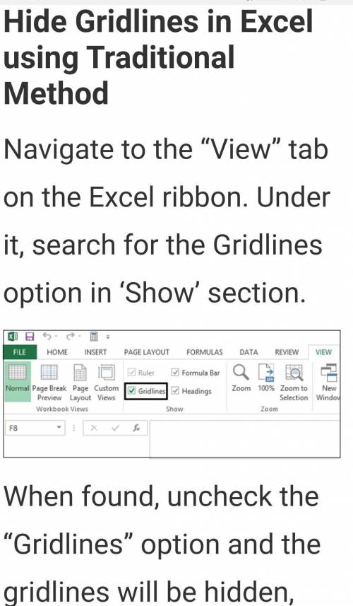 Which tab of the ribbon should you go to for removing gridlines on a worksheet?​