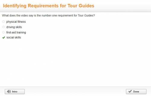 What does the video say is the number-one requirement for Tour Guides?

physical fitness
driving ski