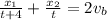 \frac{x_{1}}{t + 4} + \frac{x_{2}}{t} = 2v_{b}