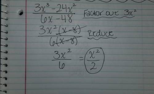 Simplify completely 3x^3-24x^2/6x-48