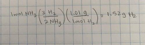 In the reaction :N2 + 3H22NH3 how many grams of H2 are needed to produce 1 mole on ammonia