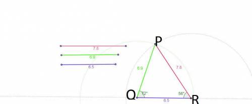 Construct a triangle PQR , where QR = 6.5cm,PR = 7.8cm and