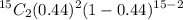 $^{15}C_2(0.44)^2(1-0.44)^{15-2}$