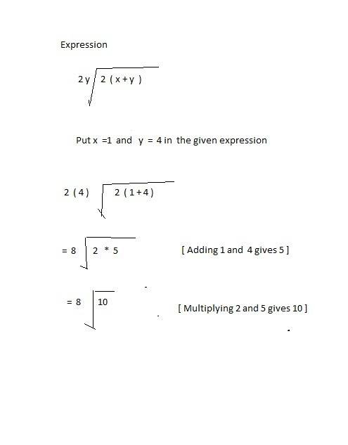 What is the answer for two y square root 2( x +y) when x=1 and y =4