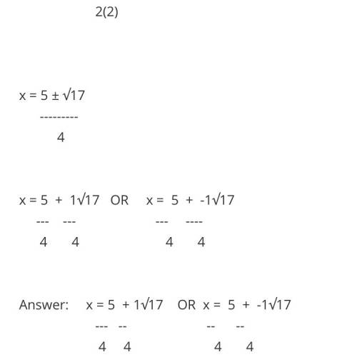 Solve for x. use the quadratic formula. 2 x 2 −9x+8=0 enter the solutions, in simplified radical for