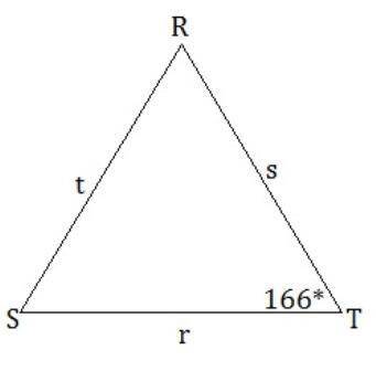 In ΔRST, r = 210 inches, t = 550 inches and ∠T=166°. Find all possible values of ∠R, to the nearest