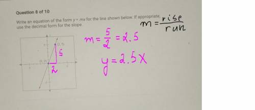 write an equation of the form y equals MX for the line shown below if appropriate use the decimals f