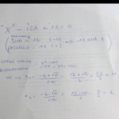 Solve by completing the square:  x2 − 12x + 11 = 0 a 11 &  1 b -11 and -1 c 11 and -1 d -11 and 