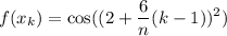 \displaystyle f(x_k)=\cos((2+\frac{6}{n}(k-1))^2)