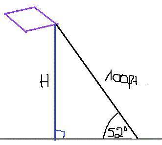 A man flies a kite with a 100 foot string the angle of elevation of the string is 52 how high off th