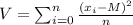 V = \sum_{i=0}^{n} \frac{(x_i - M)^2}{n}