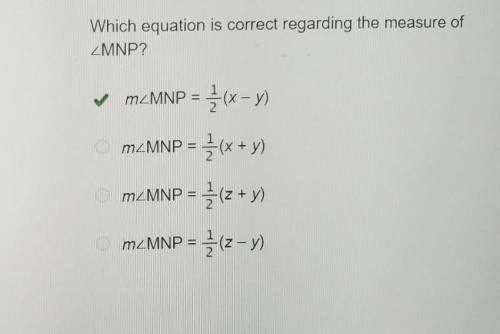 Which equation is correct regarding the measure of ZMNP? O MZMNP = {(x - y) MLMNP = {(x + y) O MZMNP