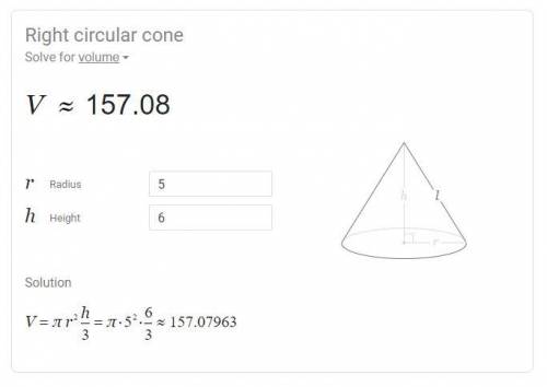 Find the volume of the cone. Use 3.14 for pi.