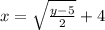 x =  \sqrt{ \frac{y - 5}{2} }  + 4
