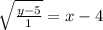 \sqrt{ \frac{y - 5}{1} }  = x - 4