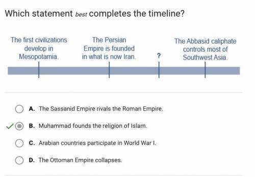 Which statement best completes the timeline?

The first civilizations
develop in
Mesopotamia
The Per