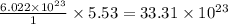 \frac{6.022\times 10^{23}}{1}\times 5.53=33.31\times 10^{23}