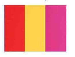 Len has 3 strips of construction paper. Each strip is the same size and a different color-red, yello