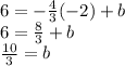 6=-\frac{4}{3}(-2)+b\\6=\frac{8}{3} +b\\\frac{10}{3}=b