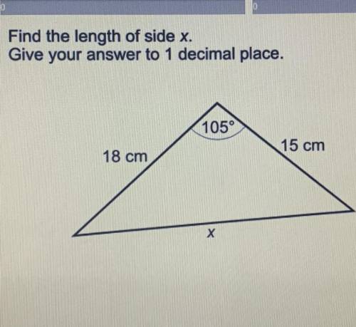 Find the length of side x.
Give your answer to 1 decimal place.
105°
15 cm
18 cm