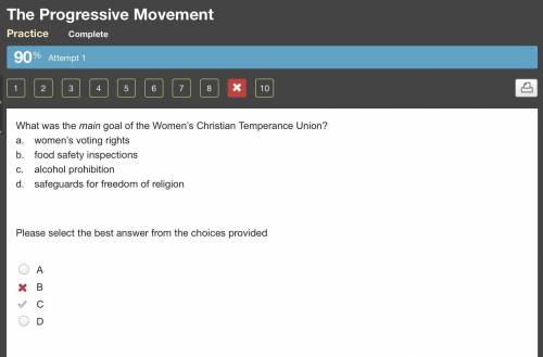 Which of the following was true of the Women's Christian Temperance Union?

Select one:
a. It main g