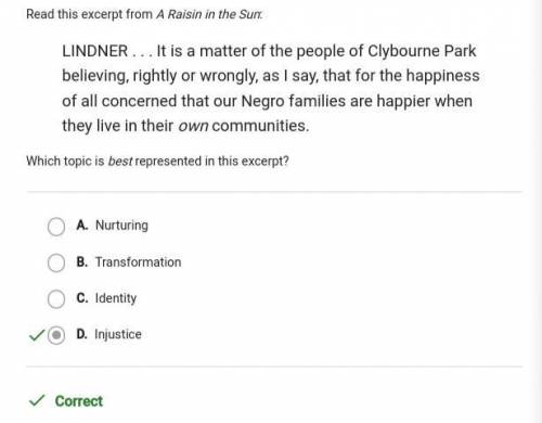 Read this excerpt from A Raisin

the Sun:
LINDNER ... It is a matter of the people of Clybourne Park
