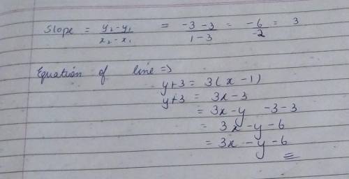 Write the equation of the line that passes through the given points 
(3,3) and (1,-3)
