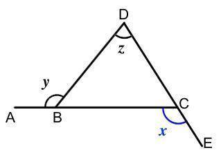 A, B & C lie on a straight line. D, C & E lie on a different straight line.Angle y = 115° an