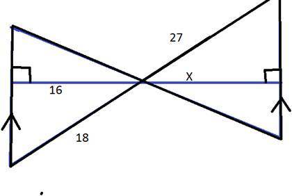 The black triangles are similar. Identify the type of segment shown in blue and find the value of th