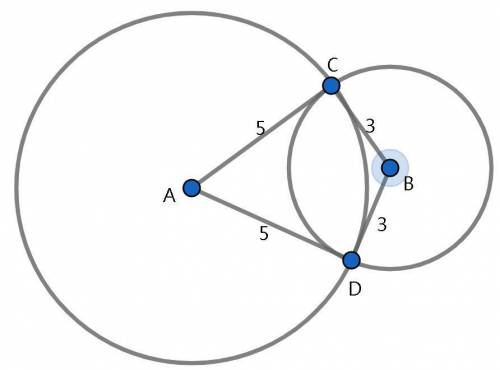 3) In the diagram shown, circles with centers at points A and B intersect at points Cand D. Segments