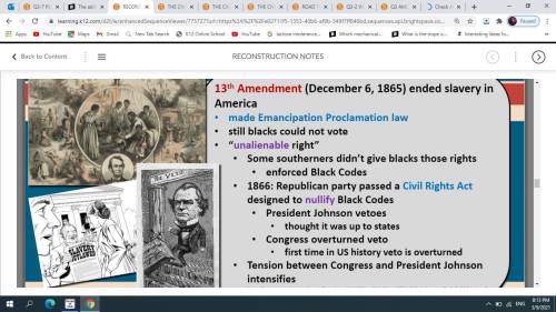The addition of the 13th Amendment to the United States Constitution in December of 1865..

Question