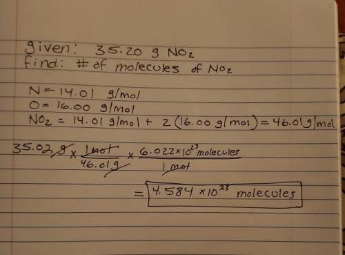Find the number of molecules in 35.20 g of nitrogen dioxide