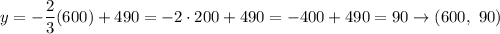 y=-\dfrac{2}{3}(600)+490=-2\cdot200+490=-400+490=90\to(600,\ 90)