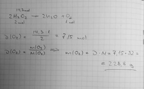 Mm h2o2 = 34.02 g/mol mm h2o = 18.02 g/mol mm o2 = 32 g/mol 2h2o2 —>  2h2o + o2 if 14.3 moles of 