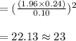 = (\frac{(1.96 \times 0.24 )}{0.10})^2\\\\= 22.13 \approx 23