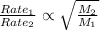 \frac{Rate_1}{Rate_2}\propto \sqrt\frac{M_2}{M_1}