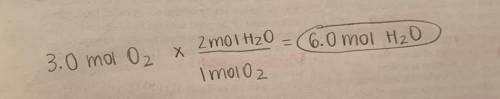 Use the balanced equation below

O2 + 2H2 > 2H2O
1. How many moles of hydrogen are needed to comp