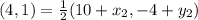 (4,1) = \frac{1}{2}(10+x_2,-4+y_2)