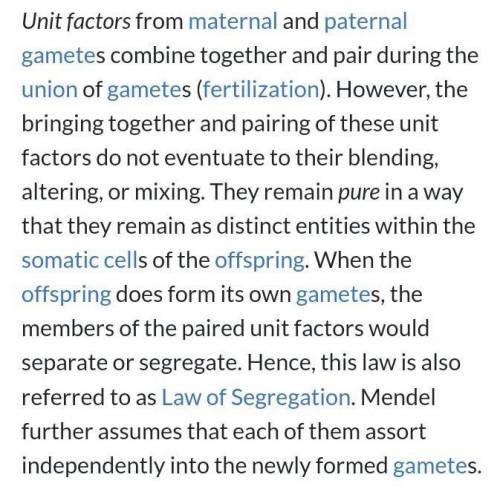 State mendels laws and exlain the law of purity of gametes​