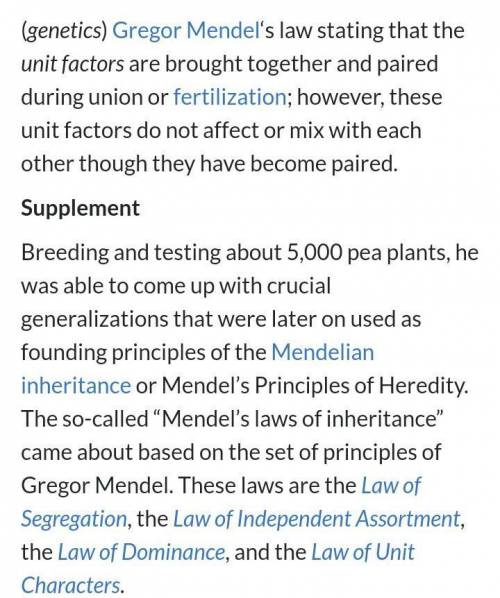 State mendels laws and exlain the law of purity of gametes​